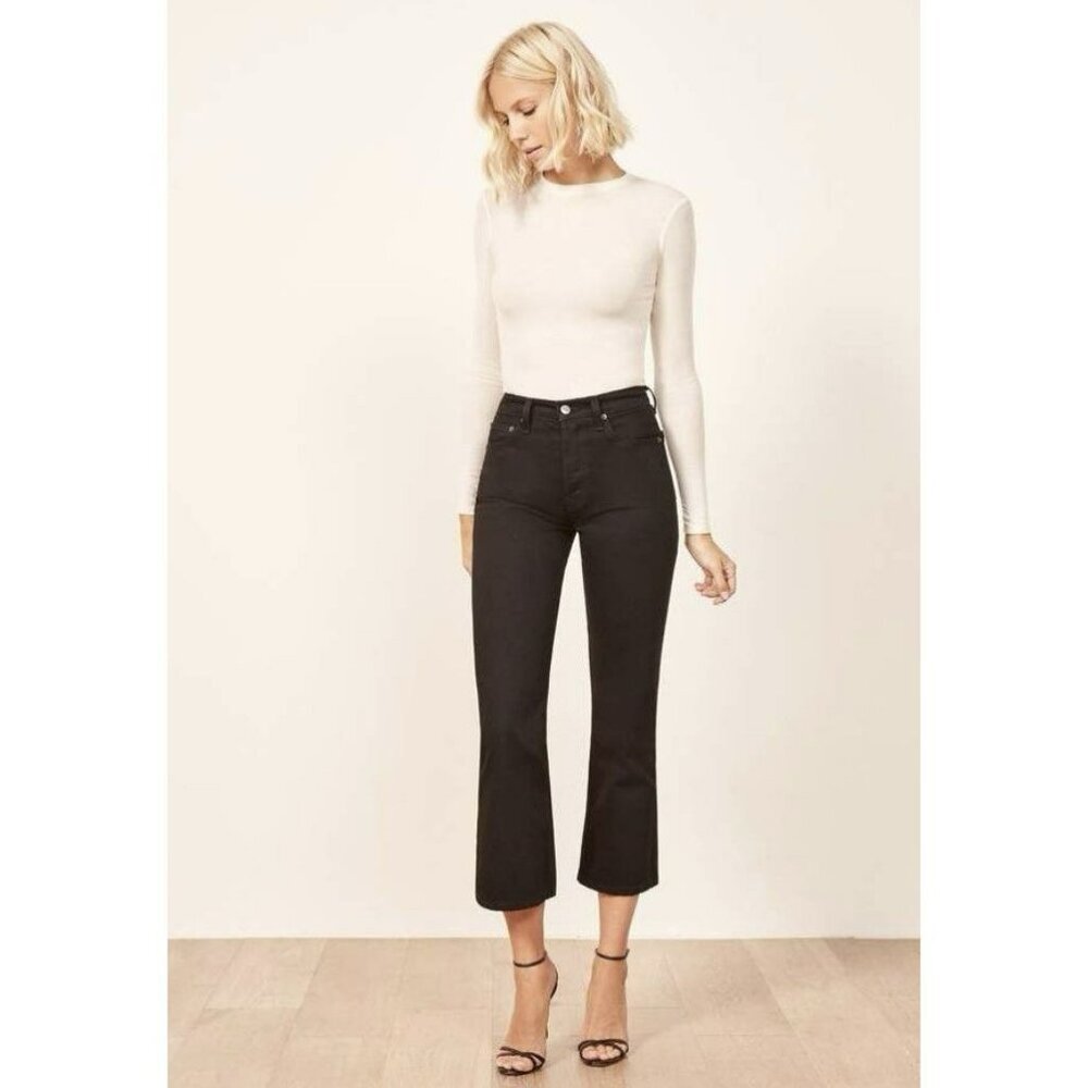 Reformation Black Cropped Flare Jeans
